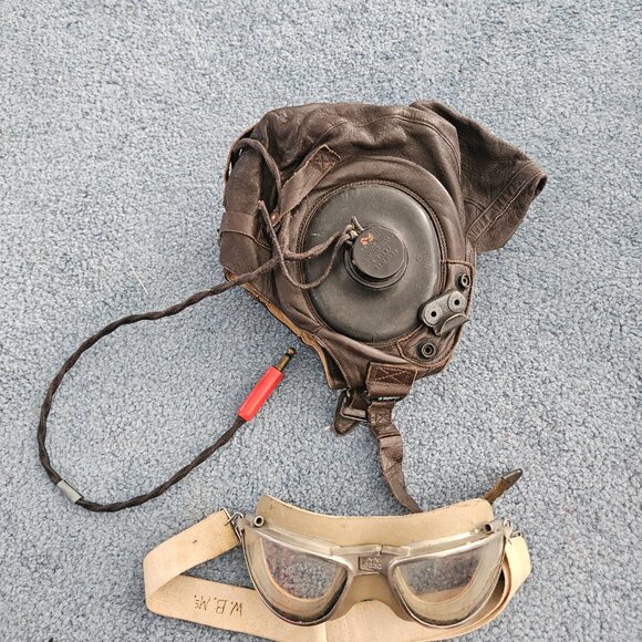 WW2 US Army Air Force leather helmet and aviator goggles - Picture 2 of 10